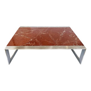 Vintage Variegated Rouge Marble and Stainless Steel Coffee Table For Sale