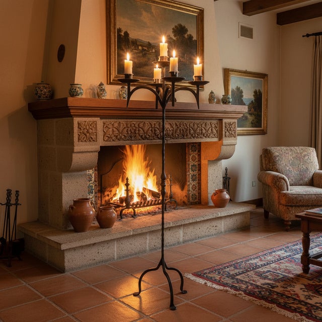 Timeless Gothic Beauty: The Classic 5-Arm Iron Candelabra ️ Bring the grandeur of a medieval castle or a rustic manor to...
