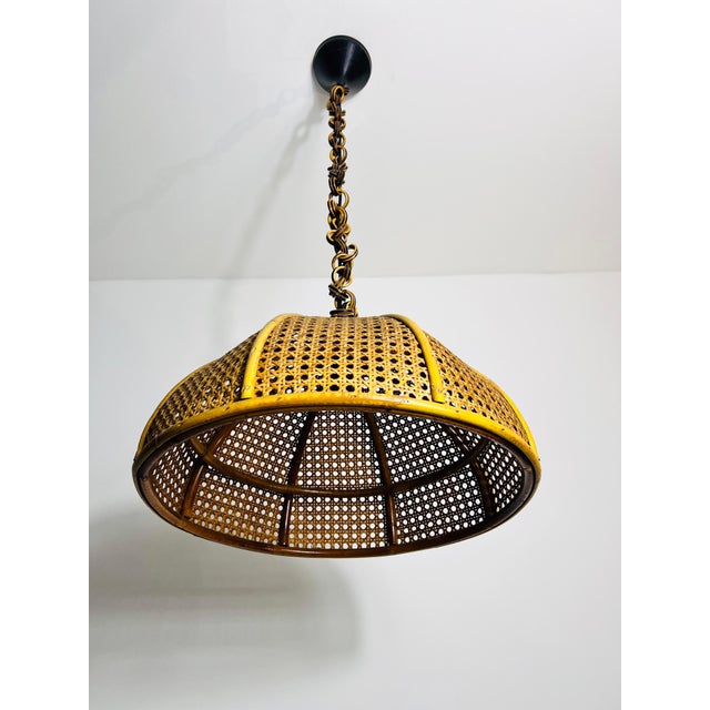 Midcentury Wooden Bamboo Pendant Lamp, Italy, 1960s For Sale - Image 10 of 11