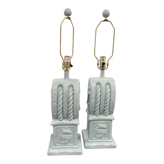 Vintage Ceramic Nautical Theme Table Lamps - a Pair For Sale