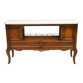 Weiman French Louis XV Style Marble Top Fruitwood Server Cabinet Console Table For Sale
