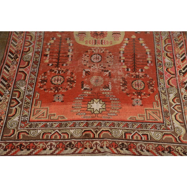Mid-Century Vintage Khotan Rug Red and Beige-Brown Medallion All Over Pattern For Sale - Image 4 of 6