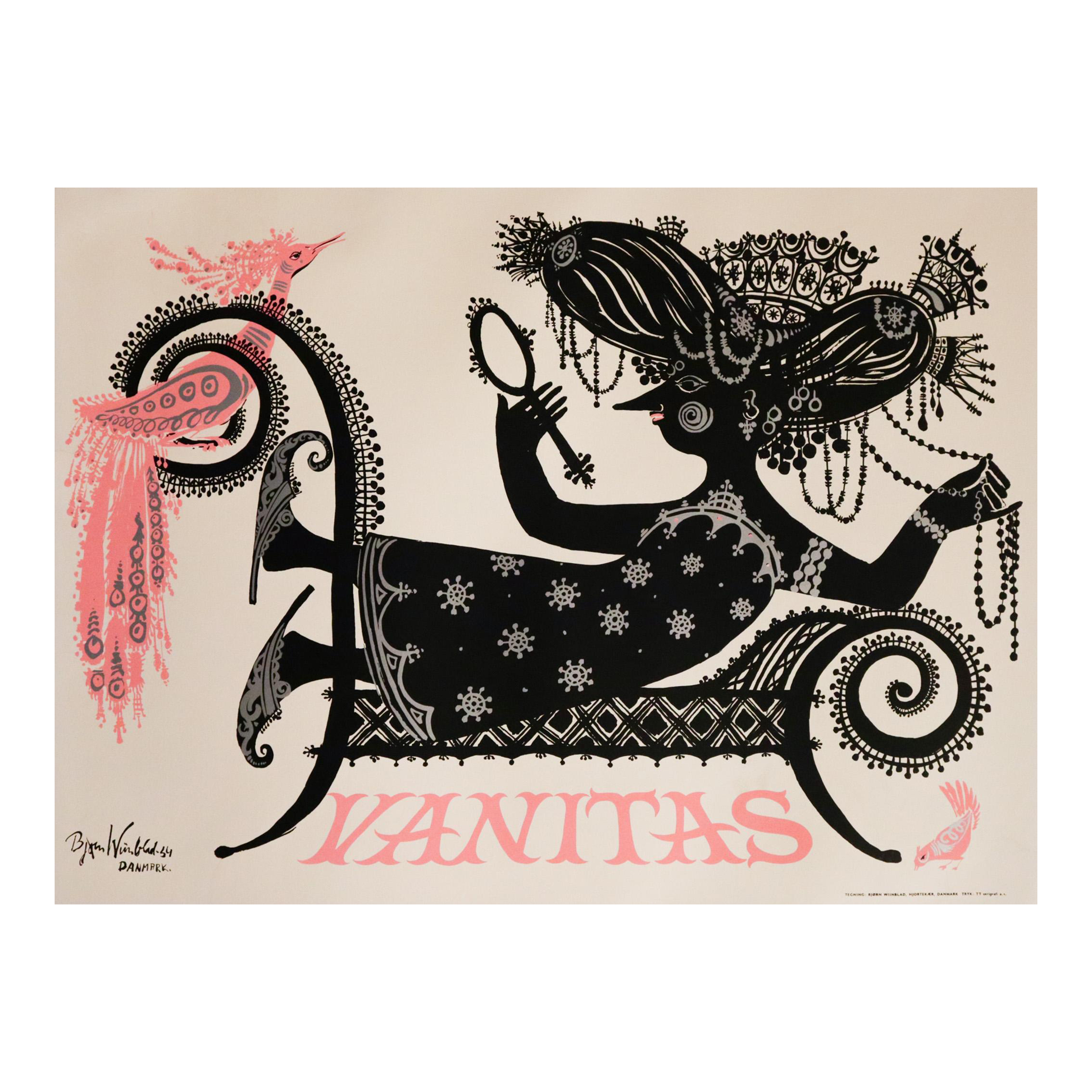 1954 Danish Poster, Vanitas (Pink Version) by Bjorn Wiinblad