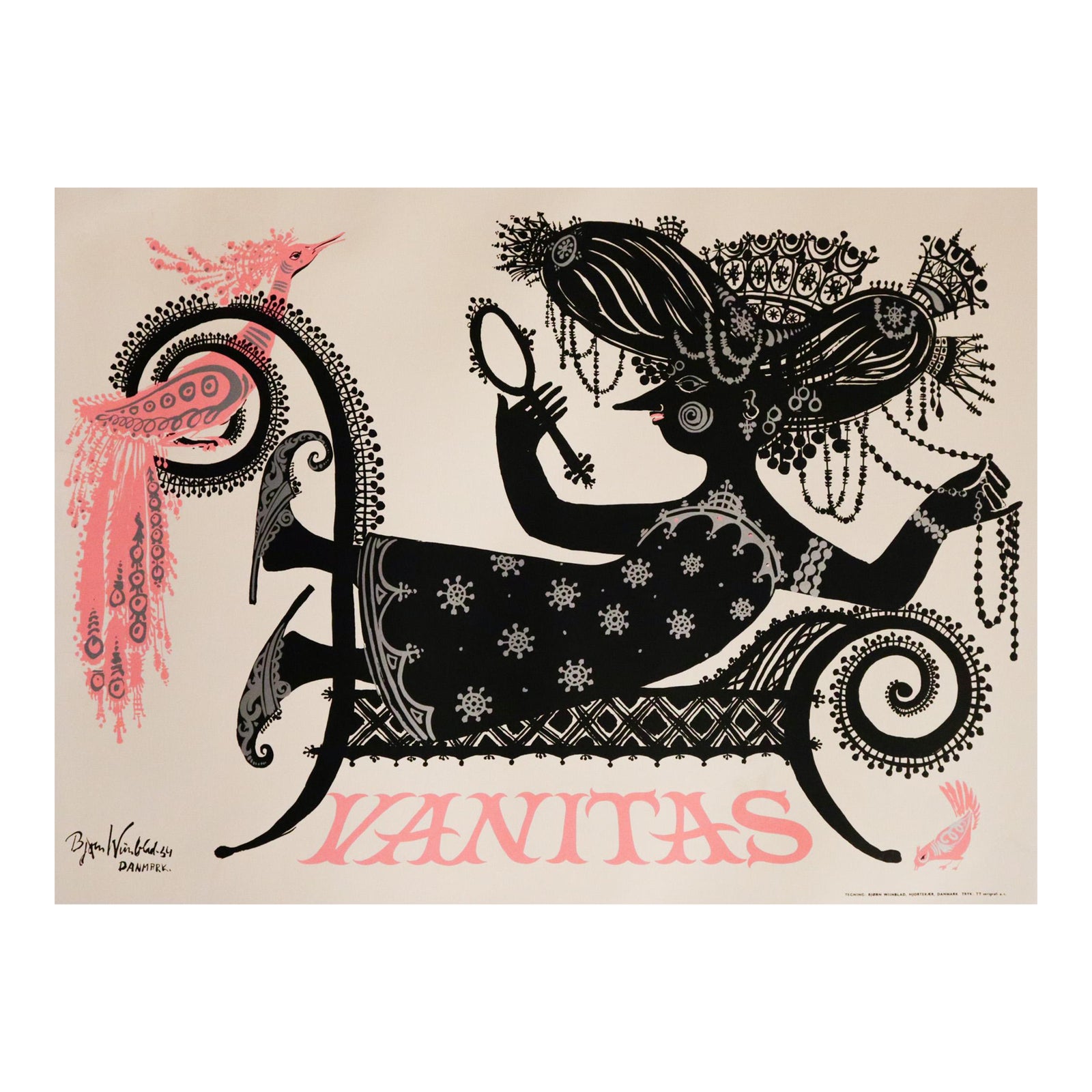 1954 Danish Poster, Vanitas (Pink Version) by Bjorn Wiinblad