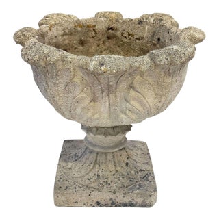 English Garden Stone Planter Pot or Urn With Acanthus Relief - Three Available For Sale