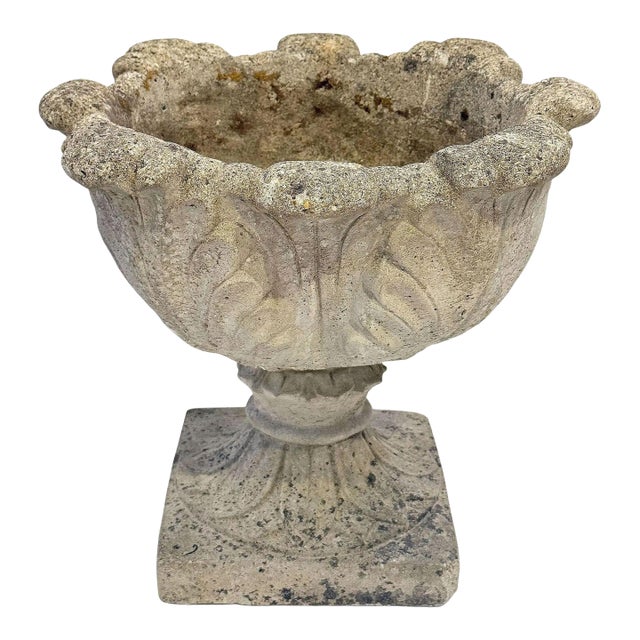 English Garden Stone Planter Pot or Urn With Acanthus Relief - Three Available For Sale