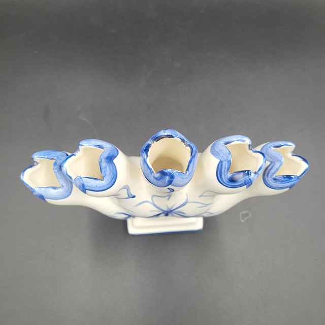 Mid-Century Modern Vintage MCM Leart Pottery Hand Painted Five Finger Bud Vase For Sale - Image 3 of 6