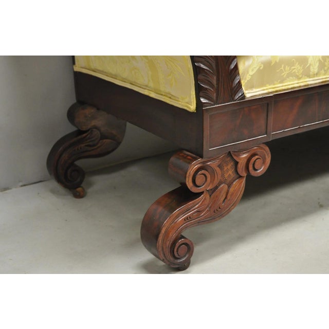 Antique American Empire Neoclassical Carved Mahogany Sofa With Gold Fabric For Sale - Image 15 of 18