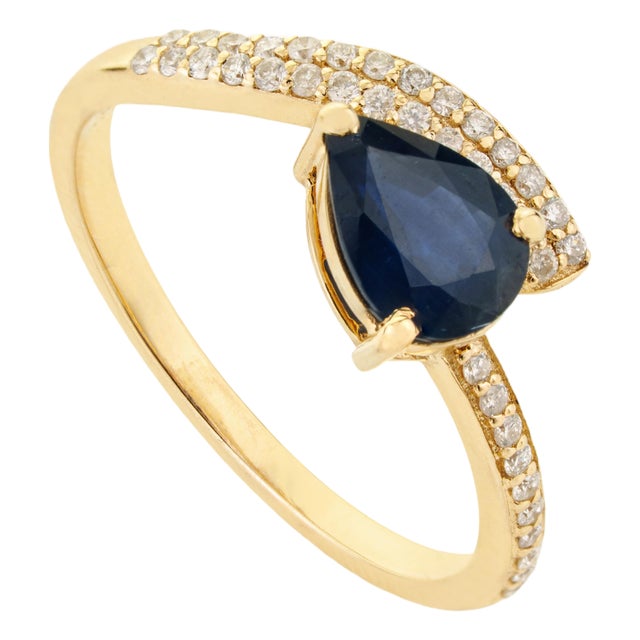 Luxury 1.12ct Blue Sapphire & Diamond Statement Ring Size 5.5 in 14k Gold For Sale