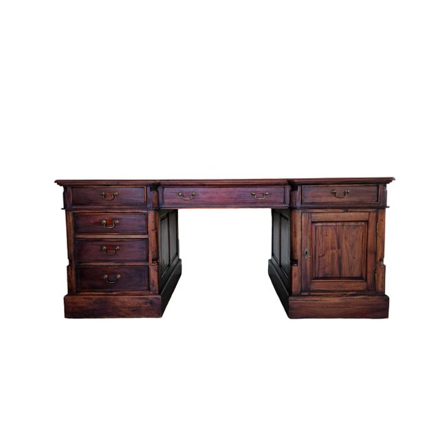 Chesterfield Double Sided Mahogany Desk with Leather Top For Sale - Image 10 of 10