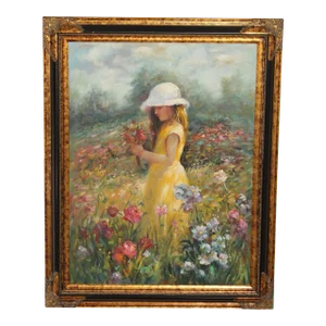 1990s Impressionist Style 'Nature's Child' Original Oil Painting, Signed 'Fergus'