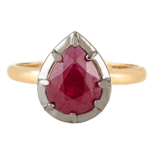 18k Gold Solitaire 2.39 Ct Ruby Pear Engagement Ring Size 5 With Black Rhodium For Sale