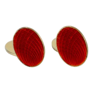 Vintage N M Thune Norwegian Red Guilloche Enamel & Gilt Sterling Silver Cufflinks - 2 Pieces