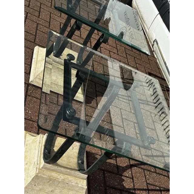 Mid-Century Cast Iron Tables with Faux Stone Glass Tops and Table Lamps, Set of 4 For Sale - Image 6 of 18