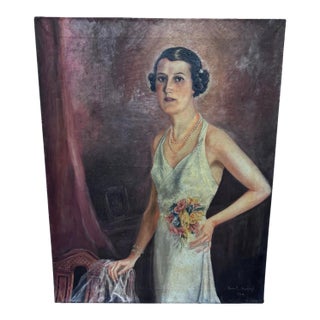 1938 European Society Portrait, Paris, Signed Baron Th. Meyendorff – Original Oil on Canvas For Sale