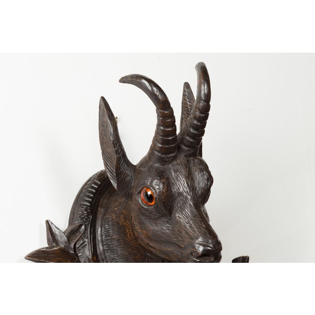 Pair of Black Forest 1880s Carved Wooden Chamois Coat or Hat Racks with Foliage For Sale - Image 11 of 12