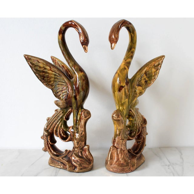 Mid 20th Century Vintage Pair of Glazed Ceramic Decorative Birds For Sale - Image 5 of 9