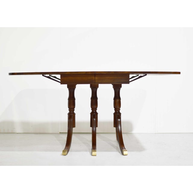 Mid Century Regency Style Mahogany Drop-Leaf Dining Table With Brass Capped Feet For Sale In Chicago - Image 6 of 13