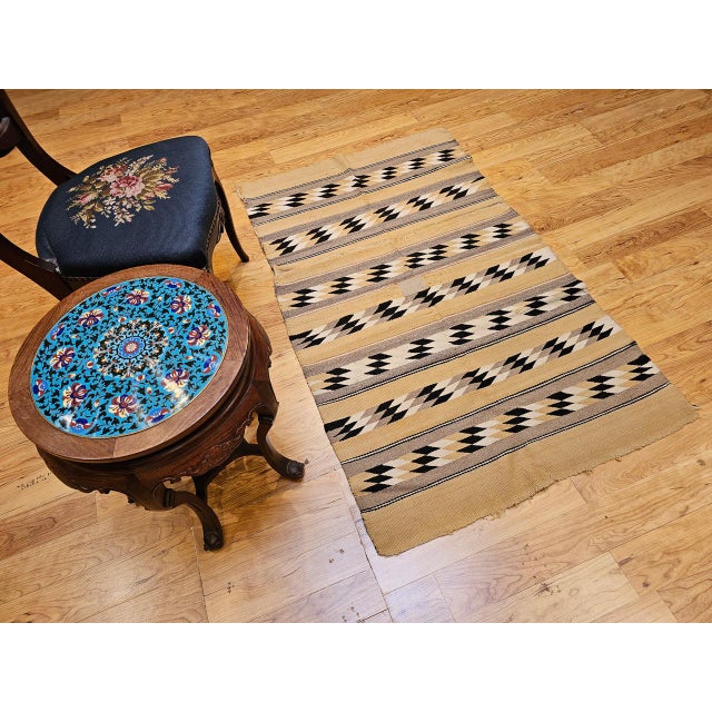 1900 - 1909 Vintage Native American Navajo Rug, Handwoven Wool, Chinle Revival Pattern, Tan & Black, 3x5 For Sale - Image 5 of 15