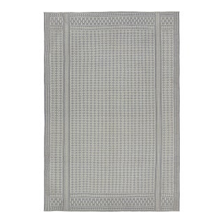 Rug & Kilim’s Zilu Style Kilim in White and Blue-Gray Geometric Pattern For Sale