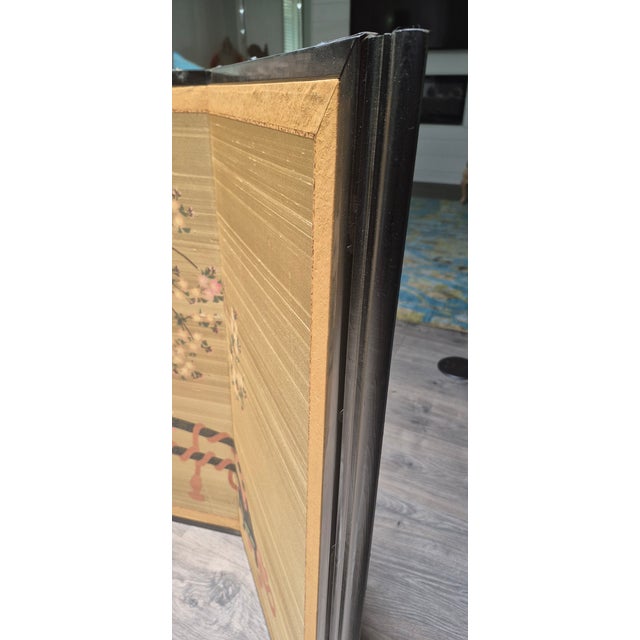 Japanese Four-Panel Showa Screen Hanaguruma Flower Cart ~ Original For Sale - Image 10 of 11