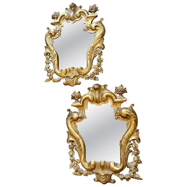 Antique Italian Gold Giltwood Carved Mirrors, 1900, Set of 2 For Sale - Image 15 of 15