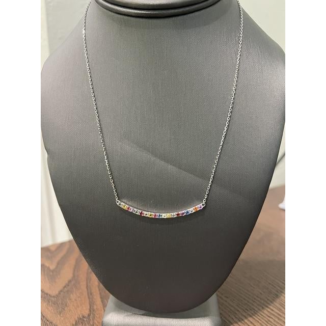 1.29 Carat Multicolor Sapphire and White Gold Bar Chain Necklace This necklace has Natural Multicolor Sapphires that weigh...