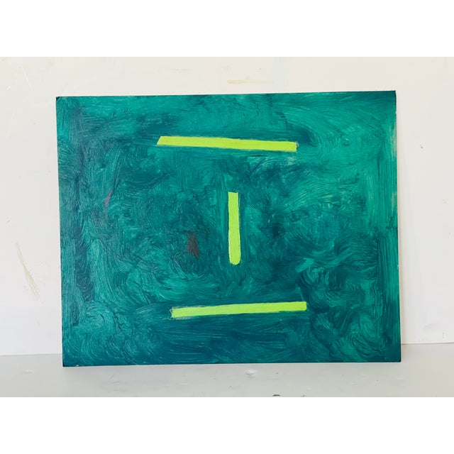Abstract modern mixed media- acrylic with oil paint on cardboard- Abstract in Phtalo Greens by Elia.