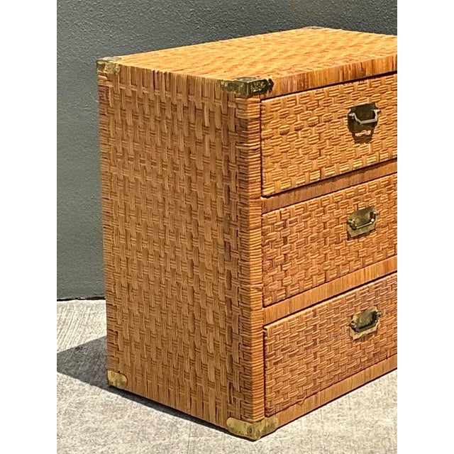 Wood Vintage Woven Rattan Three-Drawer Chest For Sale - Image 7 of 15