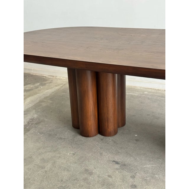 Brown Dining Table With Cylindrical Pedestals For Sale - Image 8 of 10