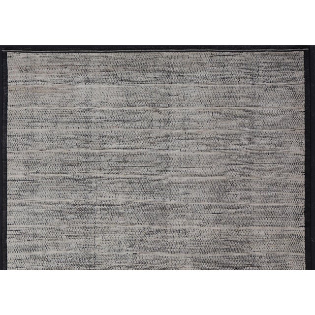 Oversized Afghan Minimalist Modern Casual With Black Background and Ivory Pile 14'1 X 17'2 For Sale - Image 10 of 12