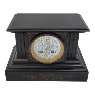 Late 19th-Century French Neo-Grec Black Slate Mantel Clock by Japy Frères For Sale