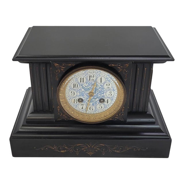 Late 19th-Century French Neo-Grec Black Slate Mantel Clock by Japy Frères For Sale
