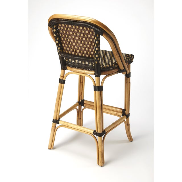 Coastal Lila Rattan 28 in. Seat Height Bar Stool with Back and Footrest, Chocolate Rattan For Sale - Image 3 of 7