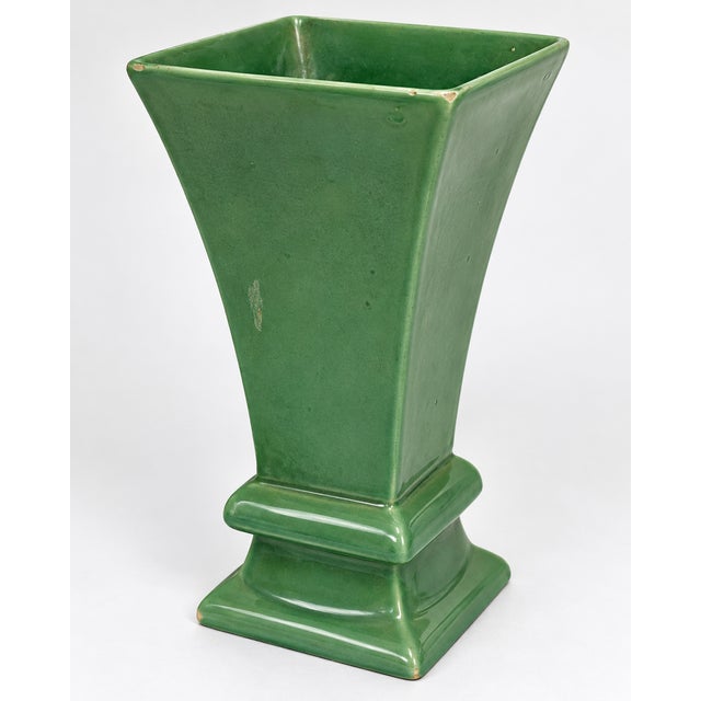 1970s Vintage Haeger Usa Green Square Flared Pedestal Pottery Vase Planter For Sale - Image 5 of 5
