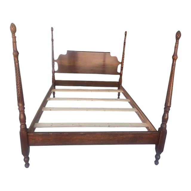 Vintage Colonial Revival Queen Size Four Poster Rice Bed For Sale