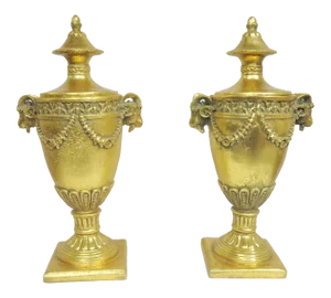 Late 20th Century Neoclassical Gilt Carved Urns - a Pair