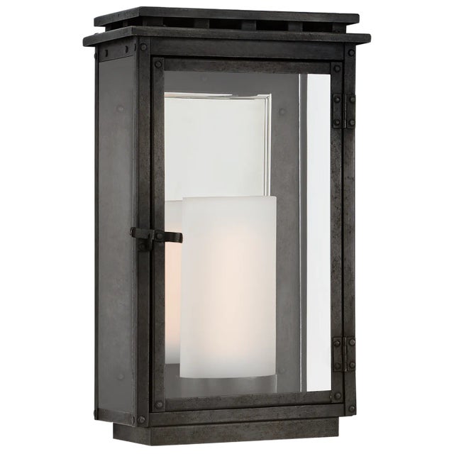 Chapman & Myers for Visual Comfort Signature Cheshire Small 3/4 Wall Lantern in Aged Iron with Clear Glass For Sale