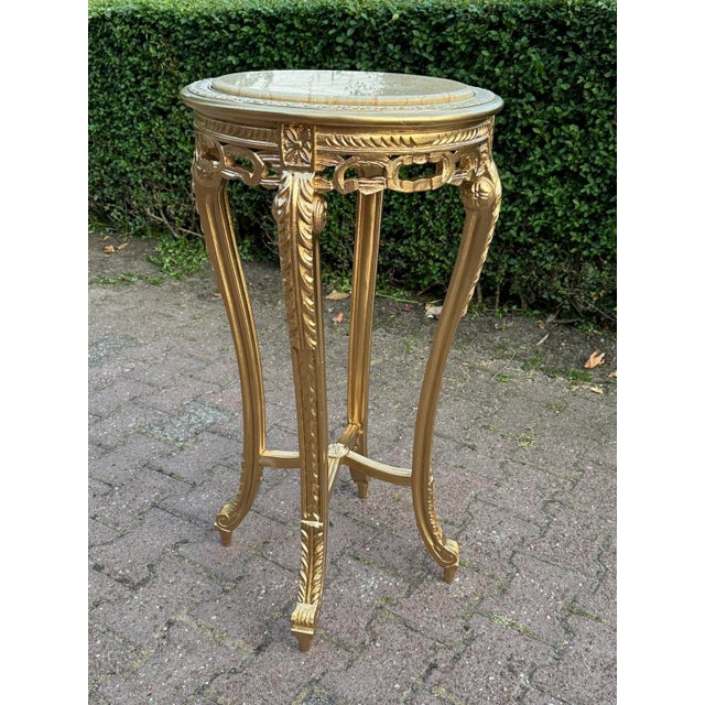 1970s French Louis XVI Gold Beech Marble Side Table For Sale - Image 10 of 10