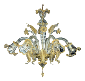 Venetian Floreal Gold-Leaf Murano Glass Chandelier by Simoeng