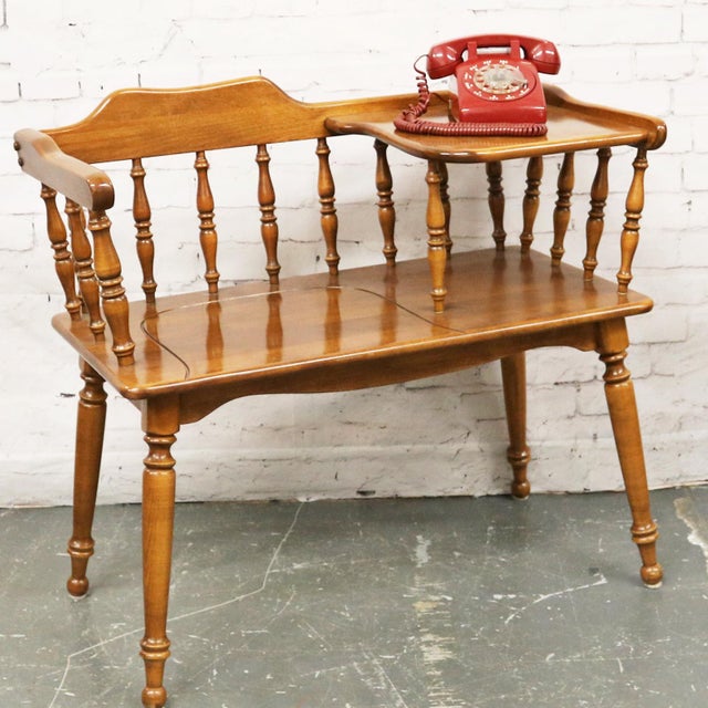 Vintage Ethan Allen Maple Nutmeg Heirloom Telephone Gossip Bench Desk