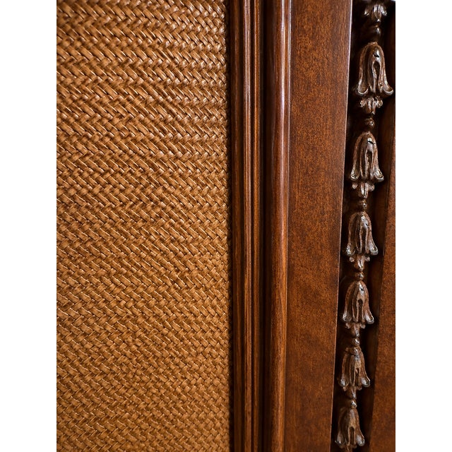 Brown Monumental Carved Wood Home Bar Armoire With Mirrored Interior, Wine Storage & Mini Fridge For Sale - Image 8 of 14