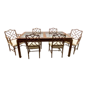 Faux Bamboo 7 Piece Dining Set 6 Chairs Table