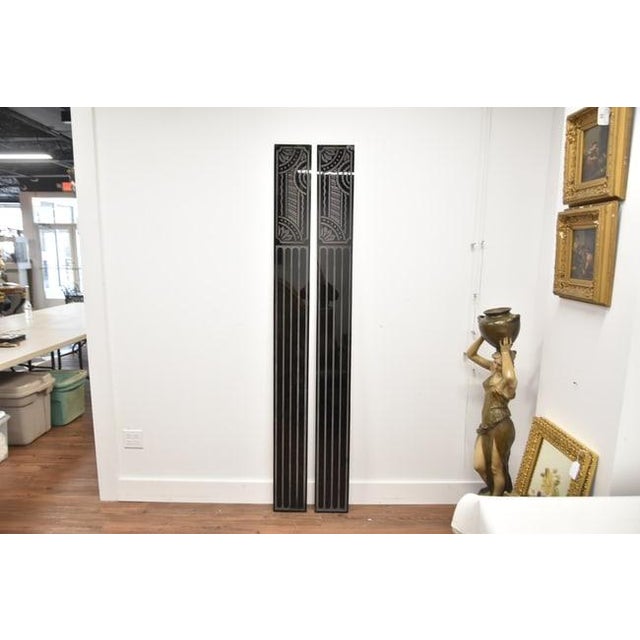 Art Deco pair black glass architectural entrance way panels . PAIR ART DECO STYLE ETCHED BLACK GLASS ARCHITECTURAL WALL...