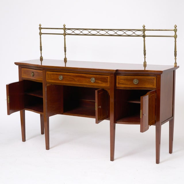 English Antique English 19th Cent George III Inlaid Sideboard W/ Removable Brass Gallery For Sale - Image 3 of 13
