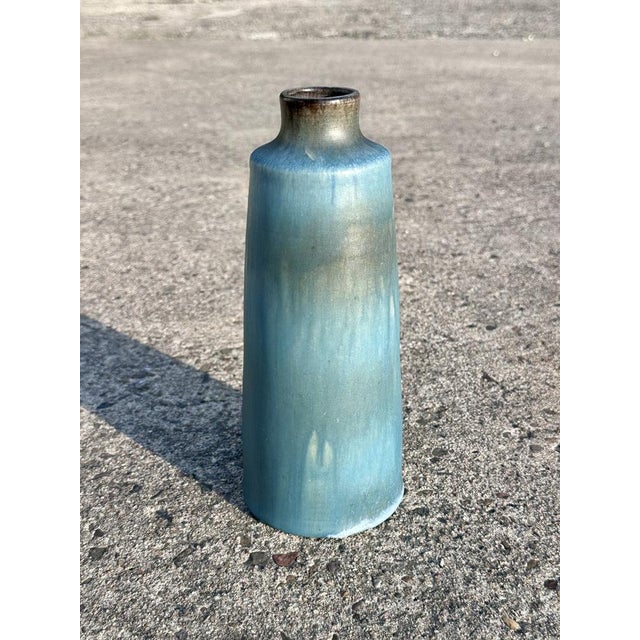 Studio Ceramic Vase with Anthracite-Turquoise Gradient Glaze from Lu and Gerd Grove, Germany, 1960s For Sale - Image 18 of 18