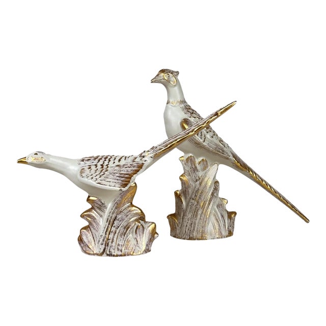 Mid-Century Hollywood Regency Ceramic Pheasant Bird Sculpture - A Pair For Sale