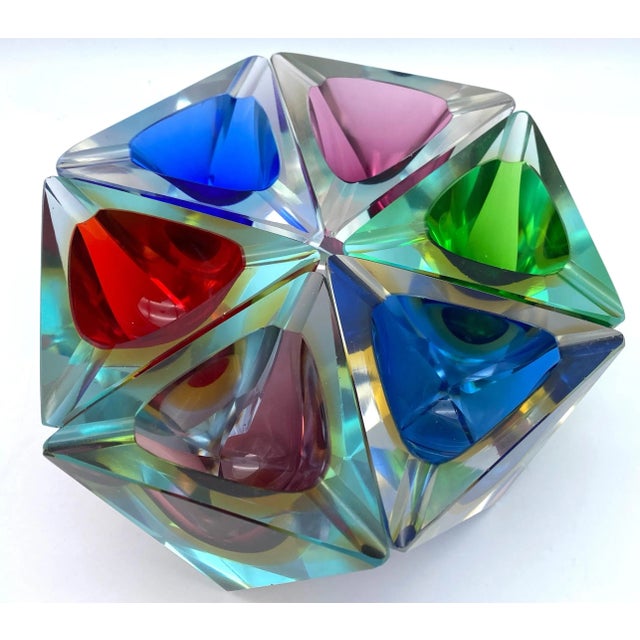 Flavio Poli Mod Colorful Hexagonal Nesting Murano Ashtrays Attributed Flavio Poli- Seguso 6 Pieces For Sale - Image 4 of 6