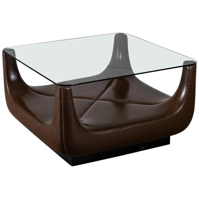 Brown Coffee Table with Glass Top, 1970s For Sale - Image 8 of 8