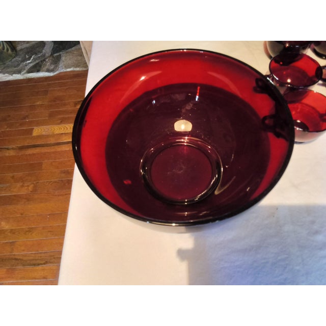 Anchor Hocking Vintage Anchor Hocking Royal Ruby Red Glass Punch Bowl Set 1 Bowl & 12 Cups - 13 Pieces For Sale - Image 4 of 8